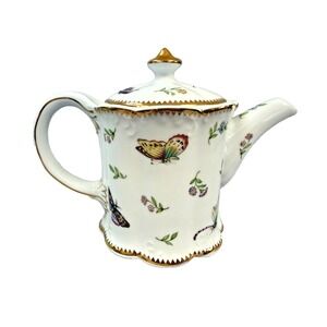 I. Godinger & Co Primavera Porcelain Teapot "Springtime" Gold Trim Scalloped
